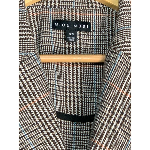 Miou Muse Blazer Jacket Double Breasted Houndstooth Plaid Brown Womens Size XS - Picture 4 of 10